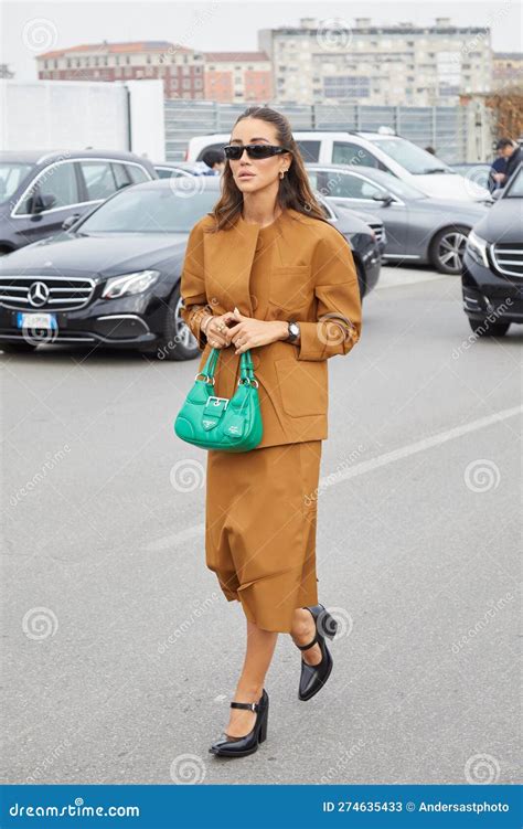 Tamara Kalinic before Prada Fashion Show, Milan Street